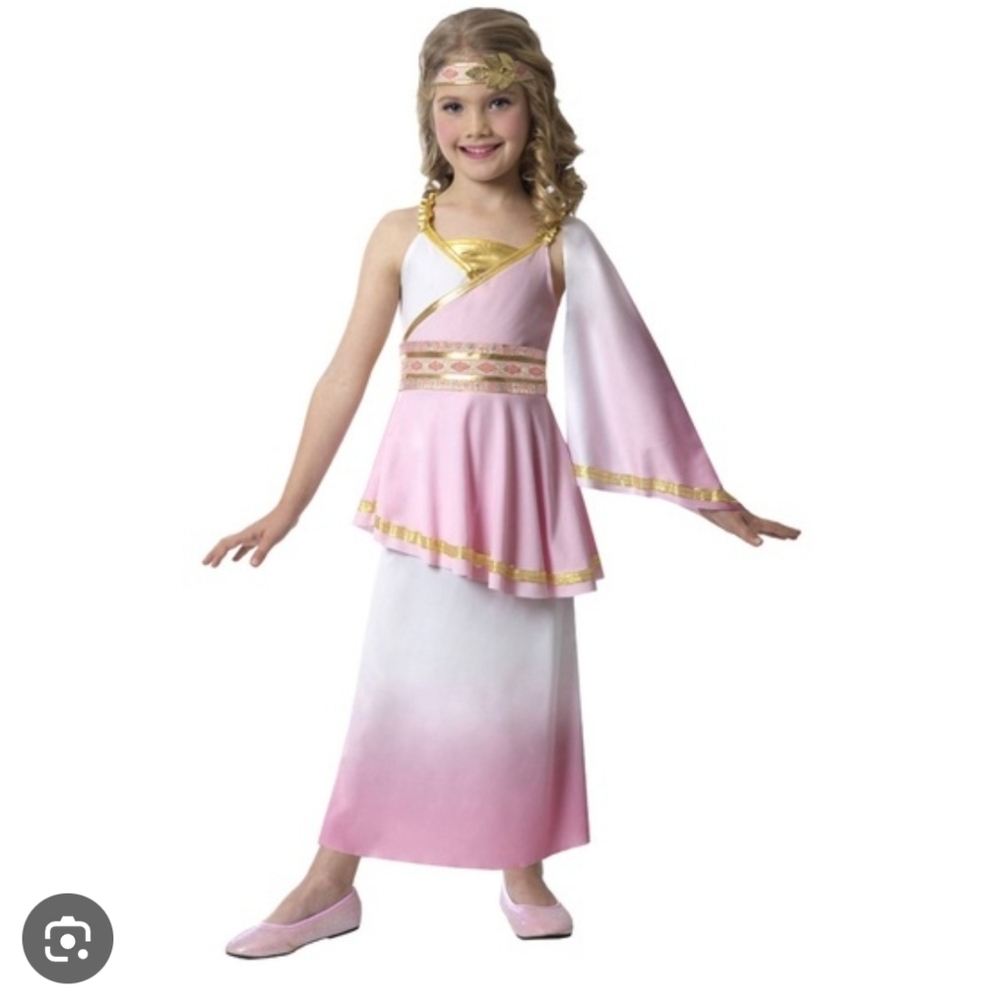 Teen Venus Goddess Pink and Gold Kids Costume With Headband- Size 14-16 NWT